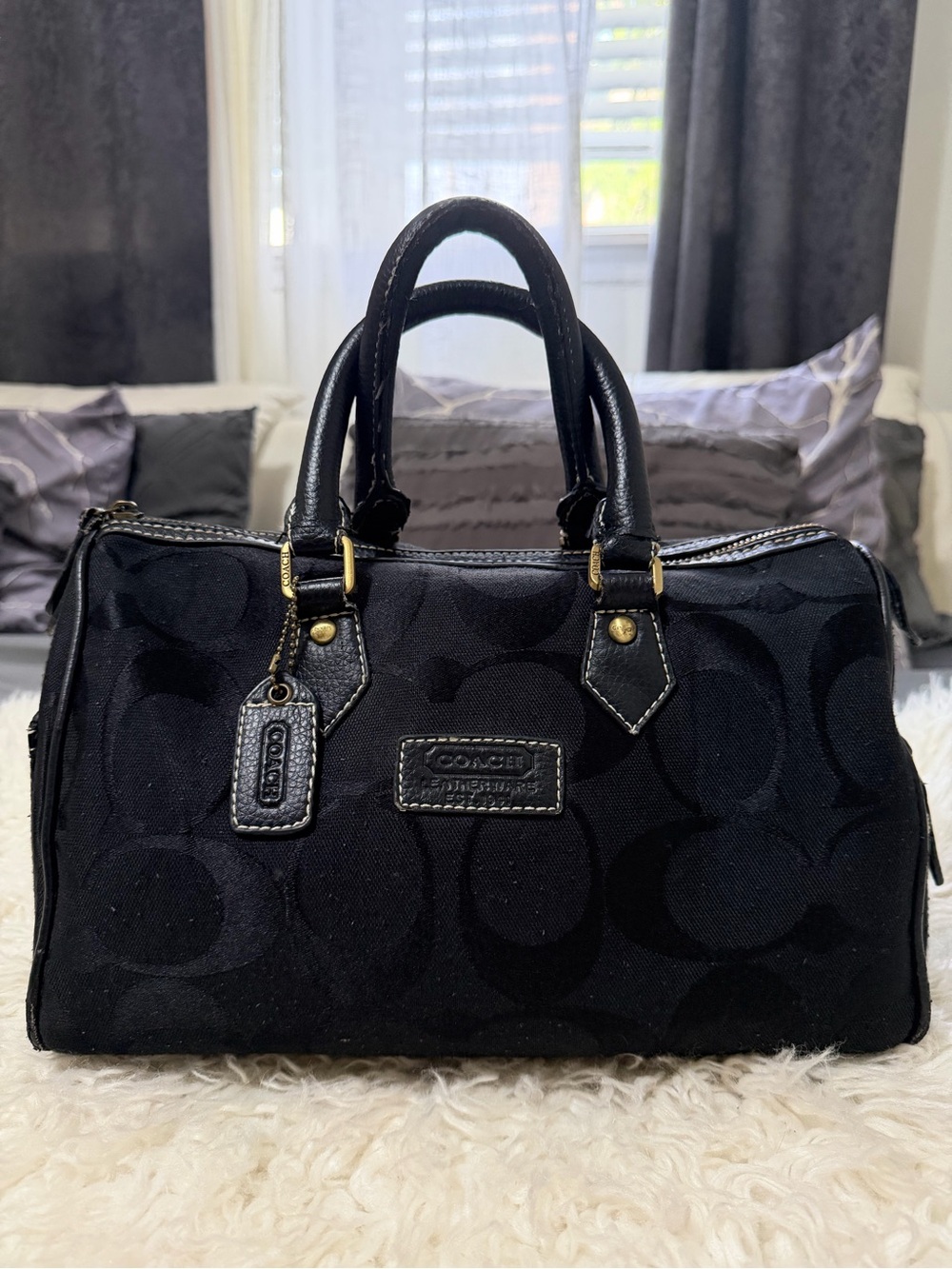 Coach Black Signature Mini Satchel with Gold Hardware
